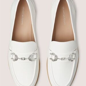 Stuart Weitzman White Owen Buckle Leather Loafers